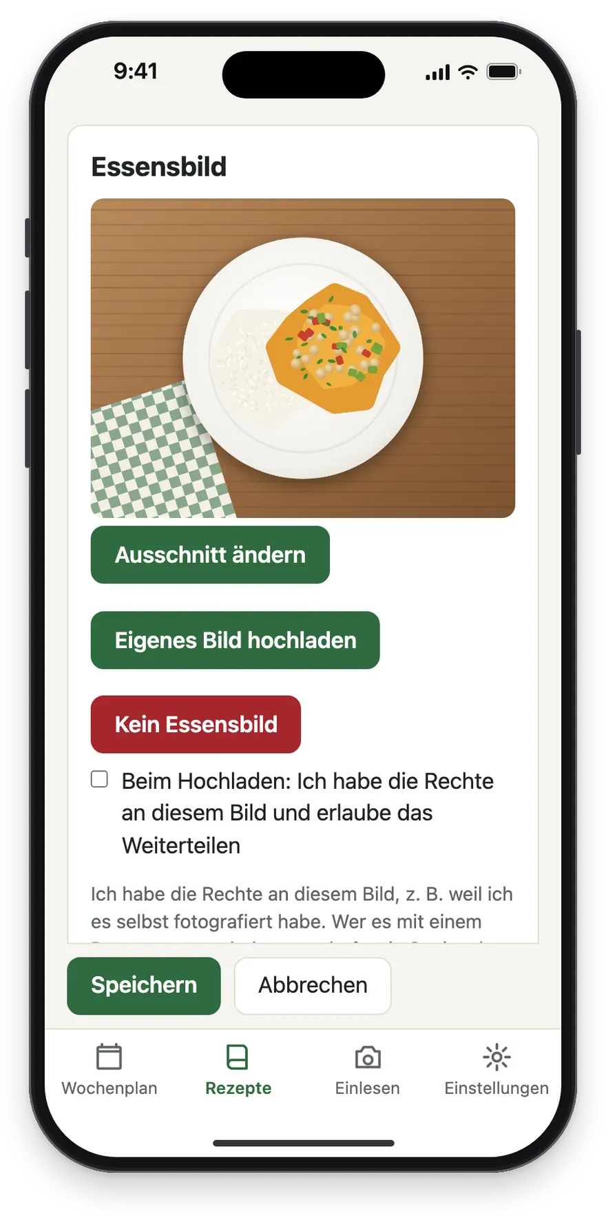 Das Essensbild im Editor
