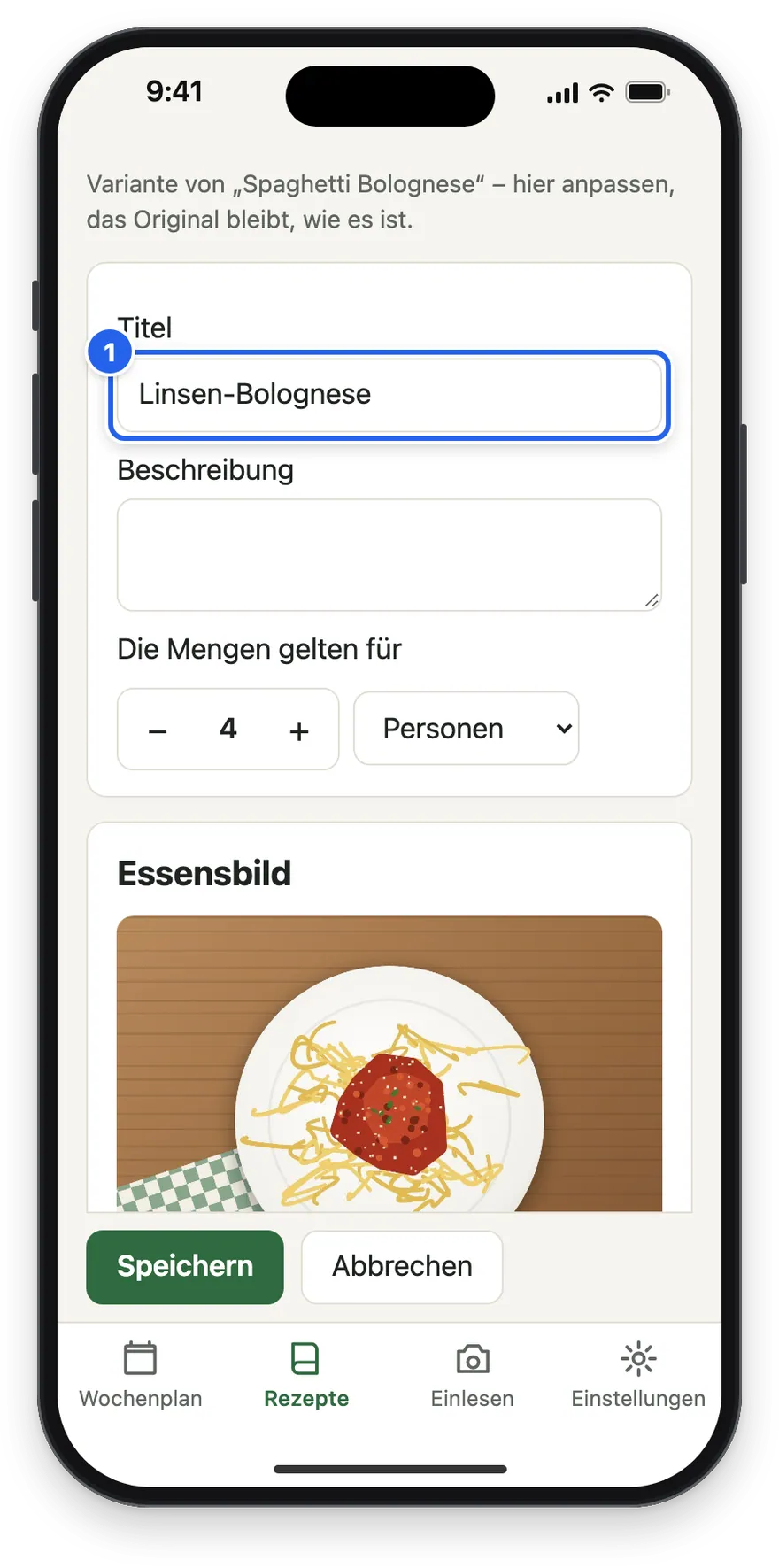 Der Titel Linsen-Bolognese in der Variante