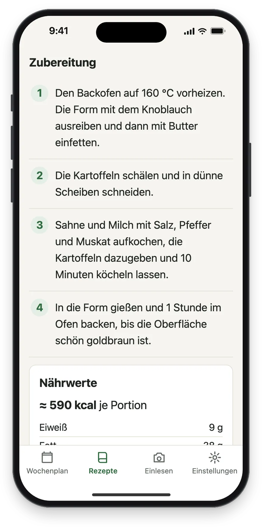 Die Zubereitung auf Deutsch