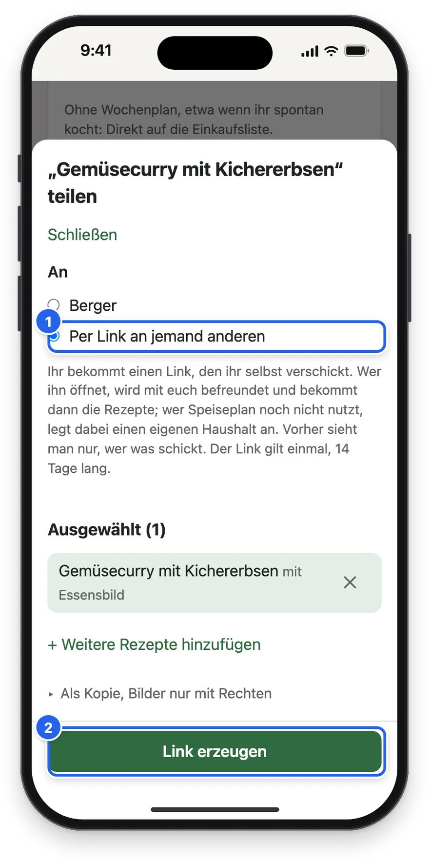 Per Link an jemand anderen und Link erzeugen