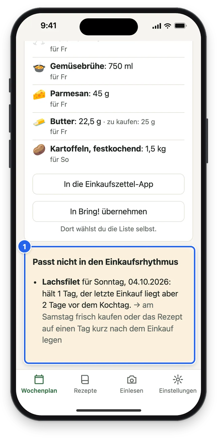 Der Hinweis Passt nicht in den Einkaufsrhythmus für den Lachs