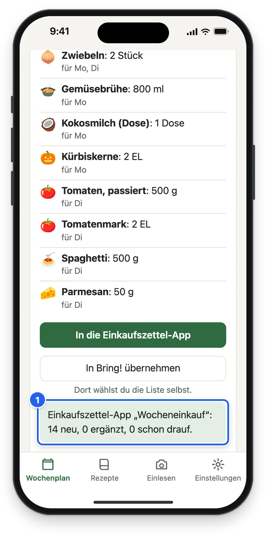Die Meldung: 14 neu, 0 ergänzt, 0 schon drauf